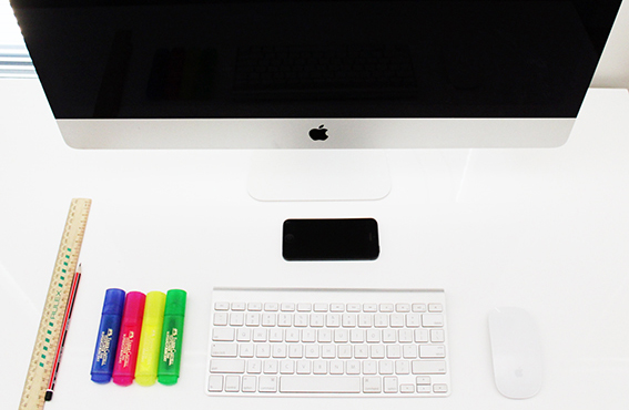 Apple Computer with ruler pencil, highlighters and iPhone at Wise Designs in Dunsborough